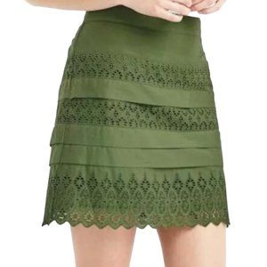 Eyelet Layered Mini Skirt 4 Miniskirt Sage Green Embroidered Broderie Scalloped
